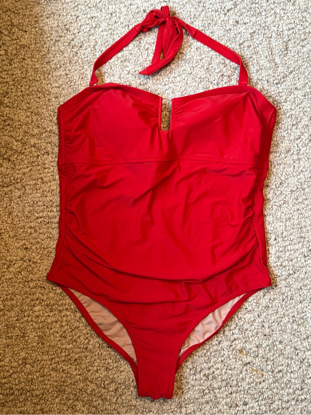 Kona Sol Bright Red Halter One-Piece Swimsuit